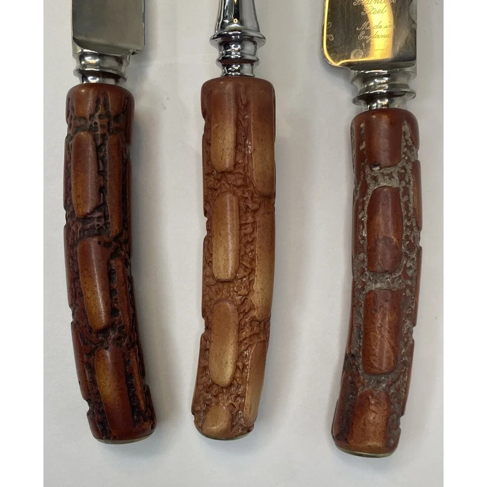 GH GLO-HILL Cutlery Connoisseurs Choice Rosewood Handle Cutlery 3 PC Set VTG EUC